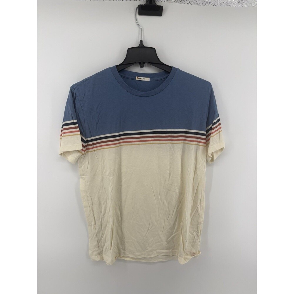 Marine Layer Engineered Stripe T Shirt Mens L Beige Blue Signature Crew Neck Tee